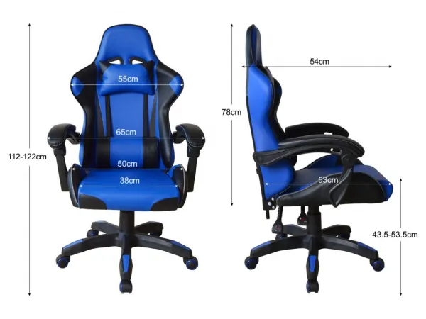 Ergonomická herná stolička s vankúšikmi, modrá