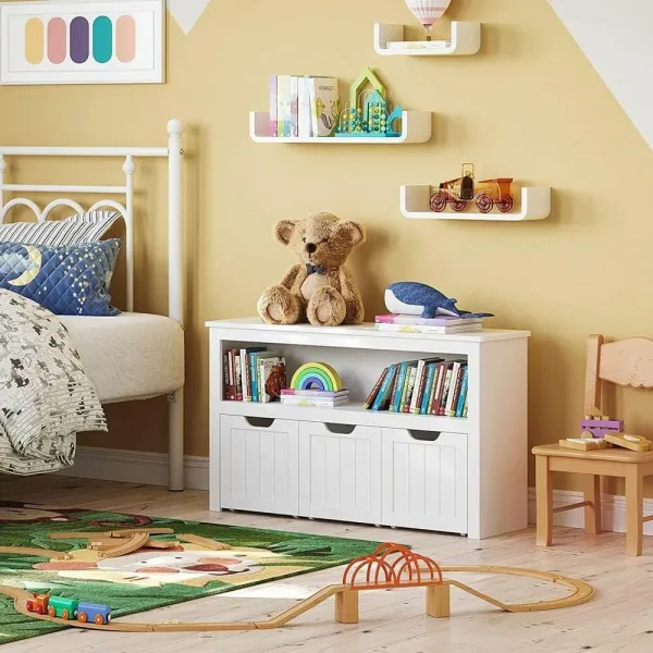 VASAGLE Skrinka na hračky s tromi nádobami biela