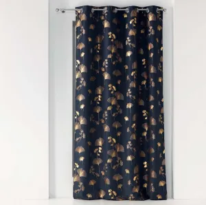 Krásnytmavomodrýluxusnýzávessozlatýmginkgovzorom140x260cm