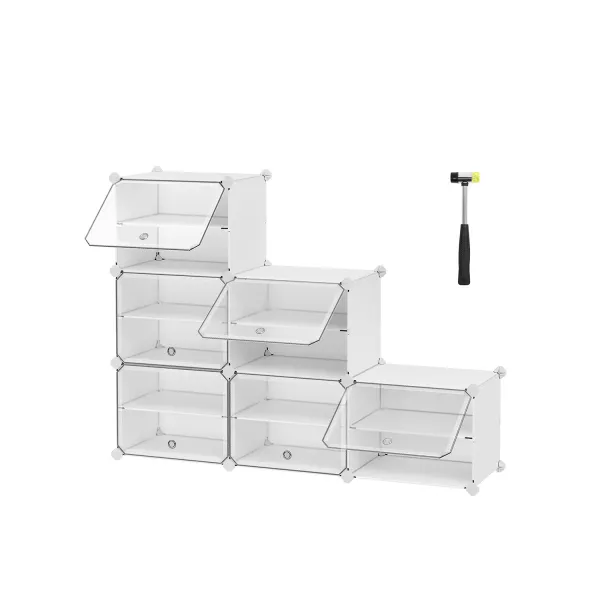 SONGMICS Variabilný plastový botník so 6 uzatvárateľnými boxmi biely
