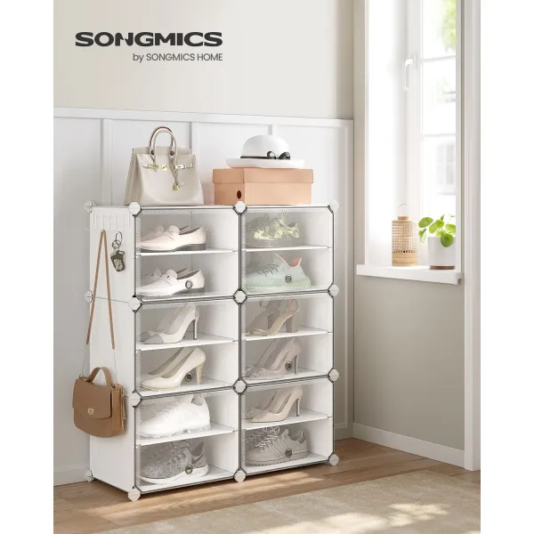 SONGMICS Variabilný plastový botník so 6 uzatvárateľnými boxmi biely