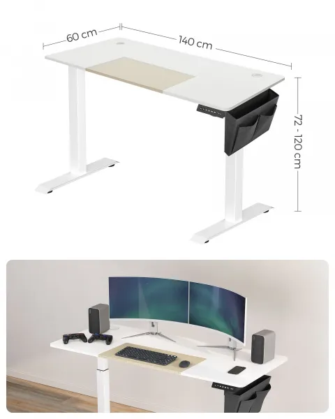 SONGMICS Polohovací stôl elektrický 140 x 60 cm bielo-béžový