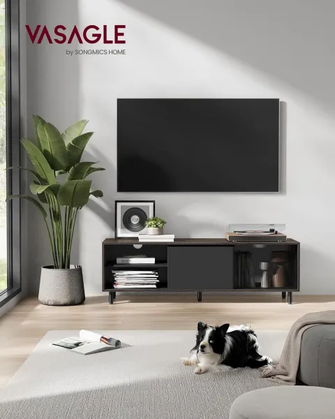 VASAGLE Moderný TV stolík 140 x 45 x 39 cm hnedý čierny