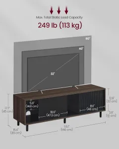 VASAGLE Moderný TV stolík 140 x 45 x 39 cm hnedý čierny