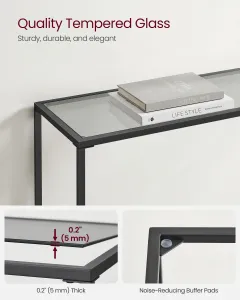 VASAGLE Konzolový stolík sklenená doska 100 x 80 x 20 čierna
