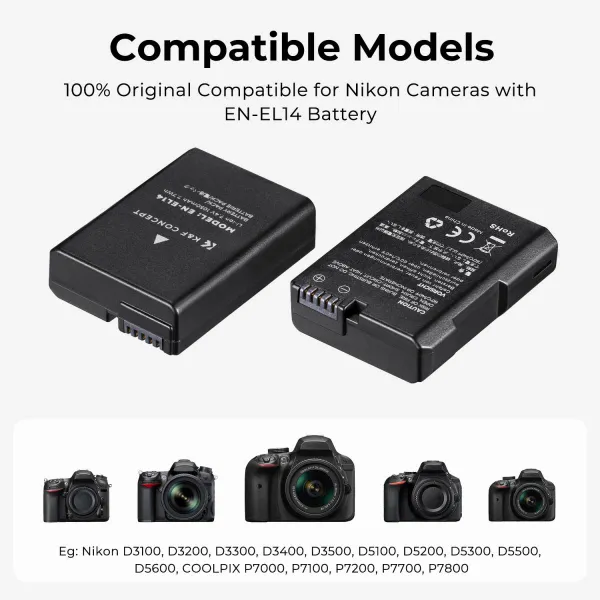 K&F Concept EN-EL14 1050mAh duálna batéria pre digitálny fotoaparát s dvojkanálovou nabíjačkou pre fotoaparáty Nikon 33623