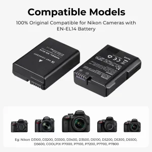 K&F Concept EN-EL14 1050mAh duálna batéria pre digitálny fotoaparát s dvojkanálovou nabíjačkou pre fotoaparáty Nikon 33623