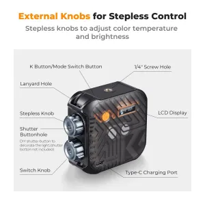 K&F Concept K&F RGB plnofarebné svetlo Vstavaná batéria 21 svetelných efektov Čierna 33642