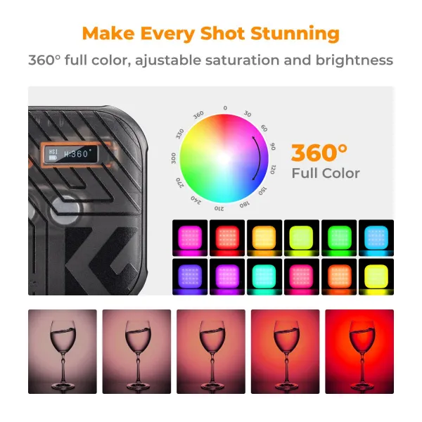 K&F Concept K&F RGB plnofarebné svetlo Vstavaná batéria 21 svetelných efektov Čierna 33642