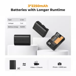 K&F Concept Batéria pre fotoaparát K&F LP-E6NH 2250 mAh, 3-balenie + nabíjačka, sada nabíjačiek LCD displeja 34824