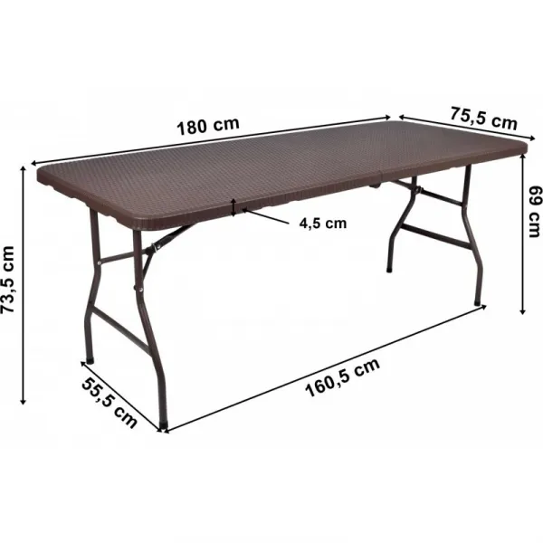 Cateringový stôl RATTAN skladaný v kufríku 180 cm hnedý