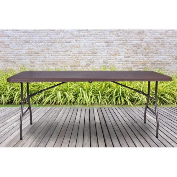 Cateringový stôl RATTAN skladaný v kufríku 180 cm hnedý