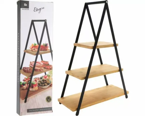 DekorStyle Třípatrový servírovací podnos Kikas 53 cm bambus