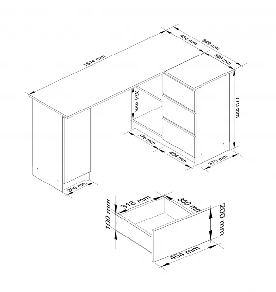 Ak furniture Rohový písací stôl B20 wenge pravý