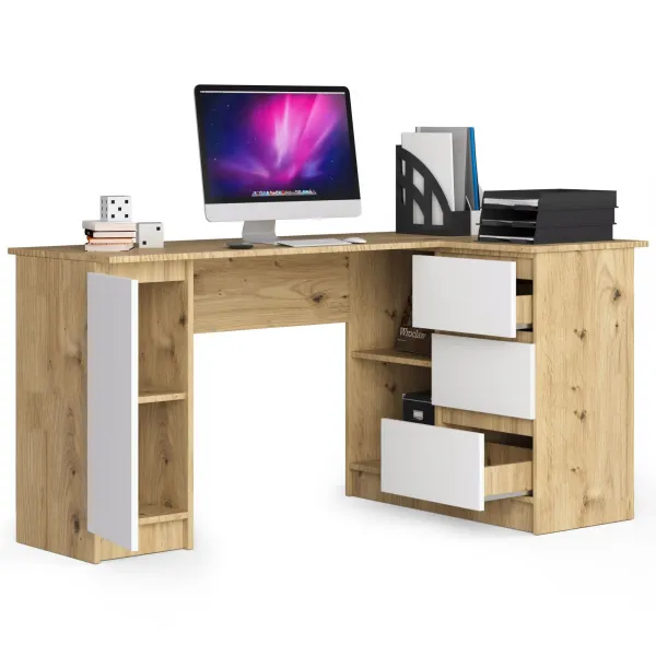 Ak furniture Rohový písací stôl B20 155 cm dub artisan/bílý pravý