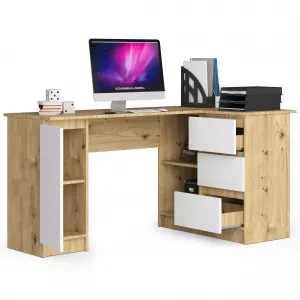 Ak furniture Rohový písací stôl B20 155 cm dub artisan/bílý pravý