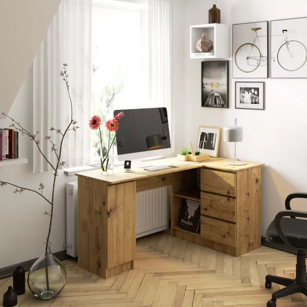 Ak furniture Rohový písací stôl B20 155 cm dub artisan pravý