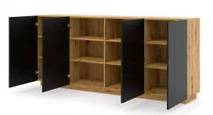 ARTBm Komoda AURA 4D | dub artisan/čierny mat