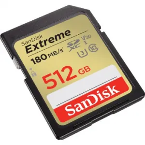 SanDisk Extreme 512 GB SDXC Memory Card 180 MB/s and 130 MB/s, UHS-I, Class 10, U3, V30 85235110