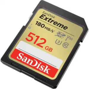 SanDisk Extreme 512 GB SDXC Memory Card 180 MB/s and 130 MB/s, UHS-I, Class 10, U3, V30 85235110