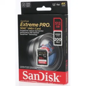 SanDisk Extreme PRO 512 GB SDXC Memory Card 200 MB/s and 140 MB/s, UHS-I, Class 10, U3,... 85235110
