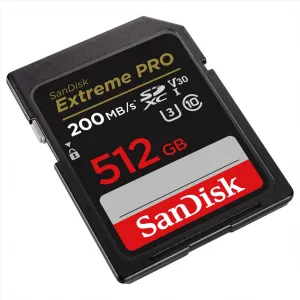 SanDisk Extreme PRO 512 GB SDXC Memory Card 200 MB/s and 140 MB/s, UHS-I, Class 10, U3,... 85235110