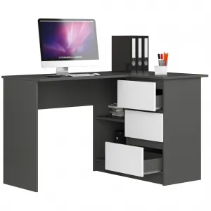 Ak furniture Rohový písací stôl B16 124 cm šedý/bílý pravý