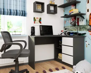 Ak furniture Rohový písací stôl B16 124 cm šedý/bílý pravý