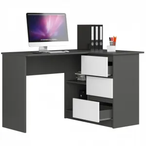 Ak furniture Rohový písací stôl B16 124 cm šedý/bílý pravý