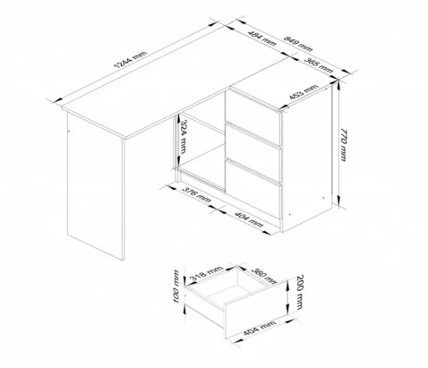Ak furniture Rohový písací stôl B16 124 cm dub craft pravý