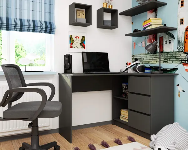 Ak furniture Rohový písací stôl B16 124 cm sivý pravý