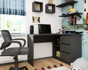 Ak furniture Rohový písací stôl B16 124 cm sivý pravý