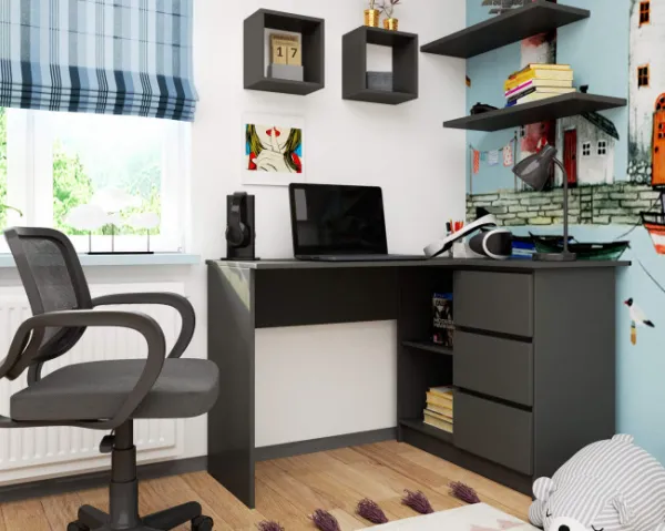 Ak furniture Rohový písací stôl B16 124 cm sivý pravý