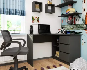 Ak furniture Rohový písací stôl B16 124 cm sivý pravý
