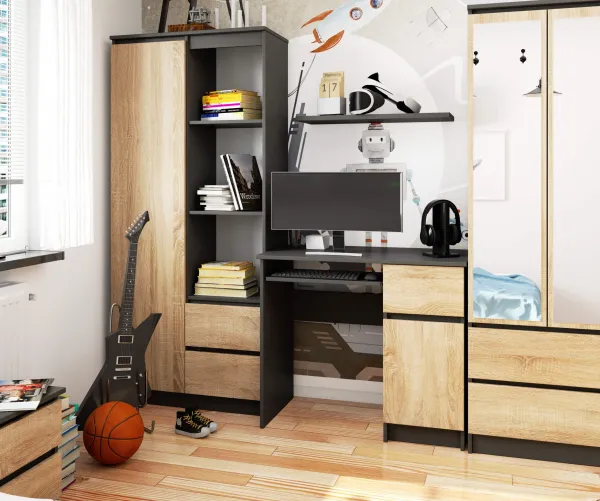 Ak furniture Psací stůl PIKSEL 90 cm grafitově šedý/dub sonoma pravý