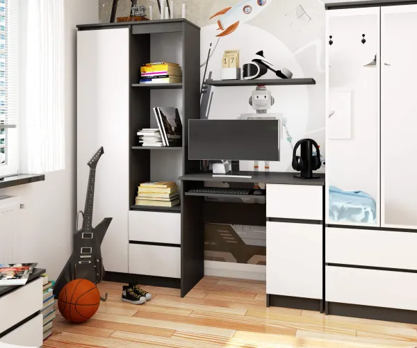 Ak furniture Psací stôl PIKSEL 90 cm grafitově šedý/biely pravý