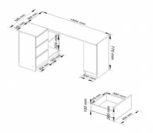 Ak furniture Rohový písací stôl B20 155 cm biely ľavý