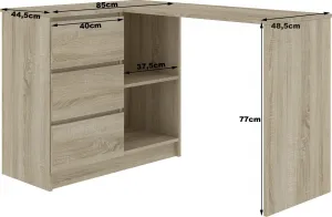 Ak furniture Rohový písací stôl B16 124 cm dub sonoma/biely ľavý