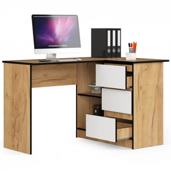 Ak furniture Rohový písací stôl B16 124 cm pravý dub craft biely