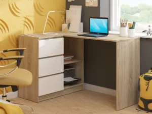 Ak furniture Rohový písací stôl B16 124 cm dub sonoma/biely ľavý
