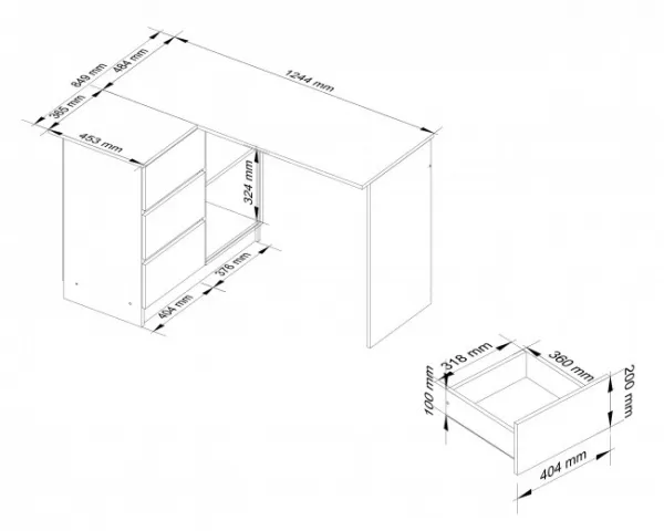 Ak furniture Rohový písací stôl B16 124 cm jelša ľavý