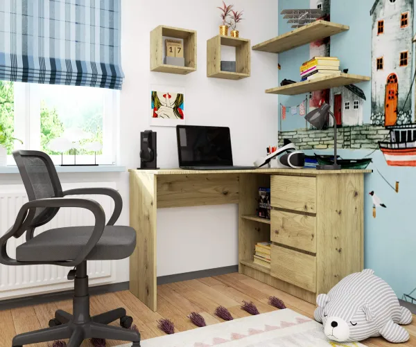 Ak furniture Rohový písací stôl B16 124 cm pravý dub artisan