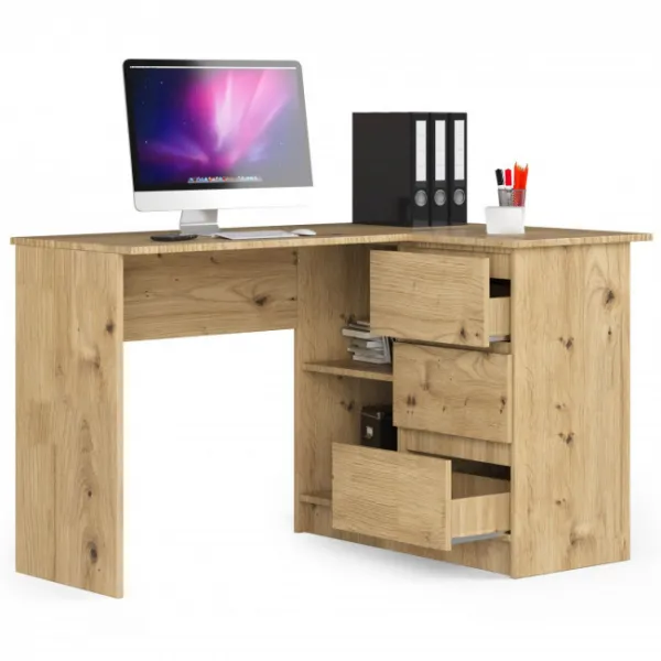 Ak furniture Rohový písací stôl B16 124 cm pravý dub artisan