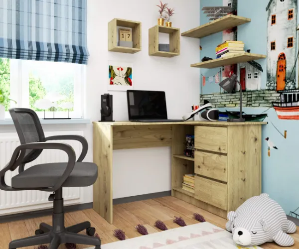 Ak furniture Rohový písací stôl B16 124 cm pravý dub artisan