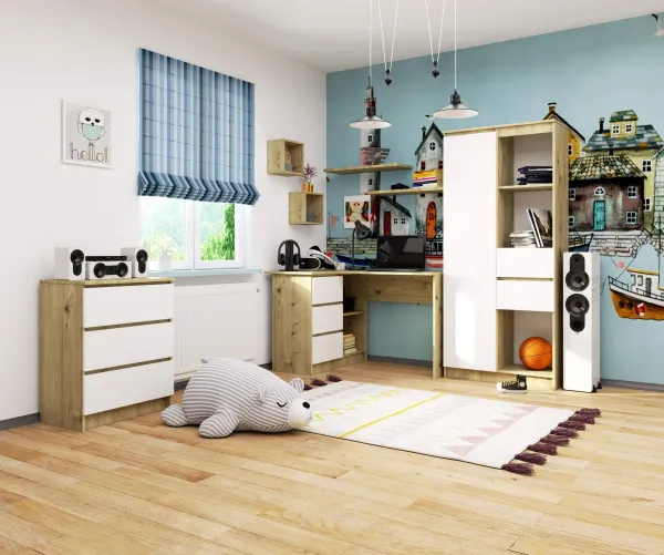 Ak furniture Rohový písací stôl B16 124 cm ľavý dub artisan biely