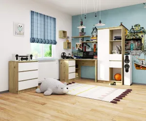 Ak furniture Rohový písací stôl B16 124 cm ľavý dub artisan biely