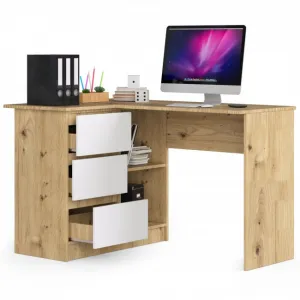 Ak furniture Rohový písací stôl B16 124 cm ľavý dub artisan biely