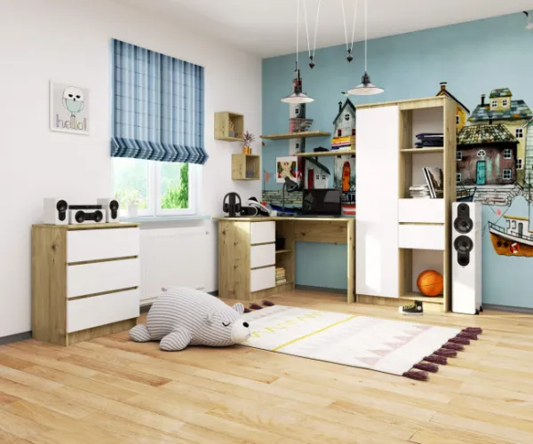 Ak furniture Rohový písací stôl B16 124 cm ľavý dub artisan biely