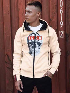 Štýlová pánska mikina s kapucňou na zips- béžová