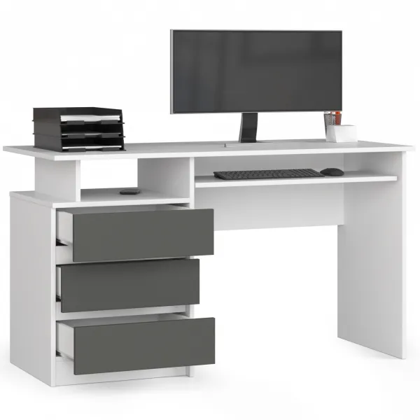 Ak furniture Volně stojící psací stůl CLP 135 cm bílý/grafitově šedý